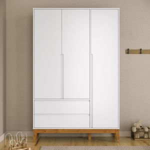 Guarda-roupa Nature Clean 3 portas 2 gavetas Matic branco fosco/ecowood