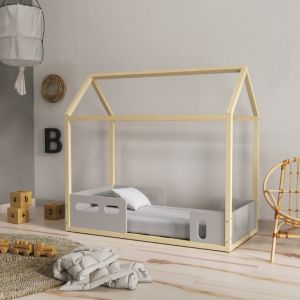 Mini cama montessoriana Liv cinza/natural Matic